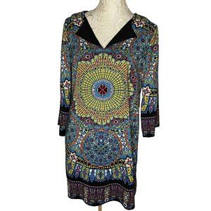 Nicole Miller Retro Tunic Mini Dress Womens sz L Style Mandala  Hippie Boho